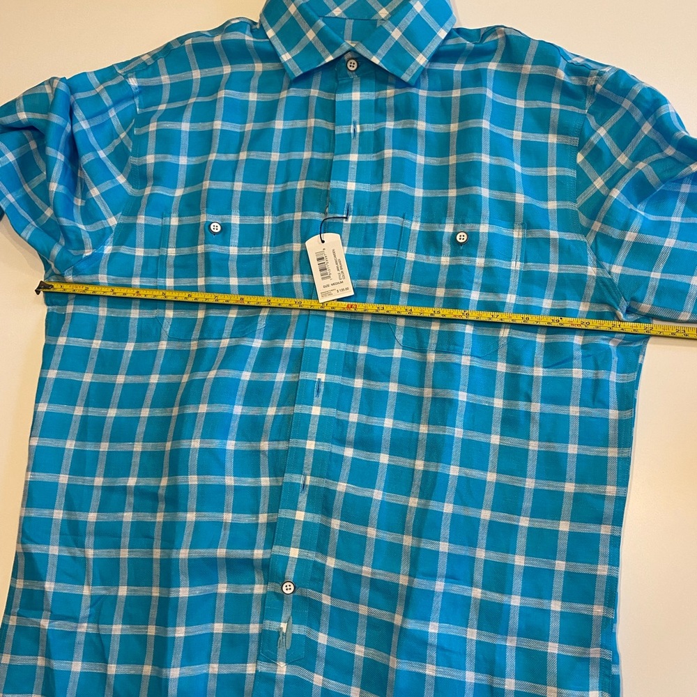 NWT johnnie-O, Men’s Medium L/S Button-Down Shirt, Teal and White, $80 - Picture 6 of 6